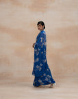 Royal Blue Floral Print Chiffon Sarees