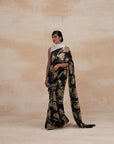 Designer Black Floral Sarees in Chiffon & Satin