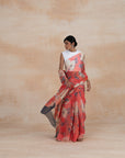 Peach Floral Print Designer Chiffon Sarees