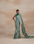 Sage Green Satin Chiffon Crape Sarees