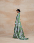 Sage Green Floral Print Chiffon Sarees