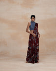 Exclusive Wine Floral Print Designer Sarees