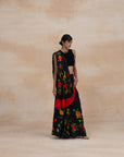 Black Floral Hand Painted Designer Crepe Sarees