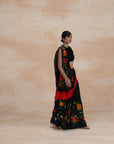 Black Hand Painted Designer Crepe Sarees