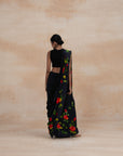 Black Floral Print Crepe Sarees