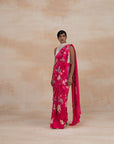 Pink Floral Print Chiffon Crape Sarees