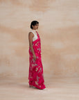 Pink Floral Print Pure Chiffon Sarees