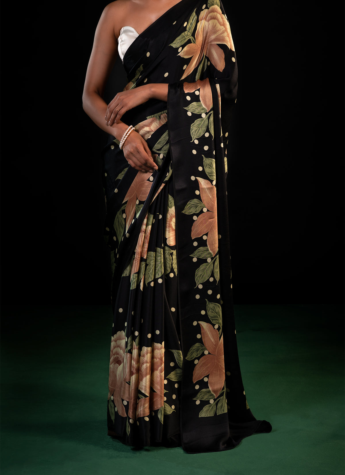 Sitara - Black Floral Print Silk Saree