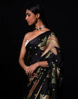 Sitara - Black Floral Print Silk Saree
