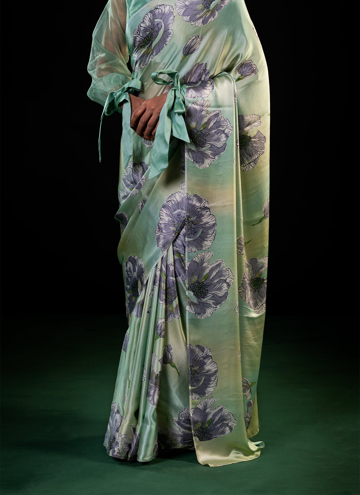 Neel - Mint Floral Print Silk Saree