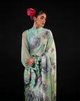 Neel - Mint Floral Print Silk Saree
