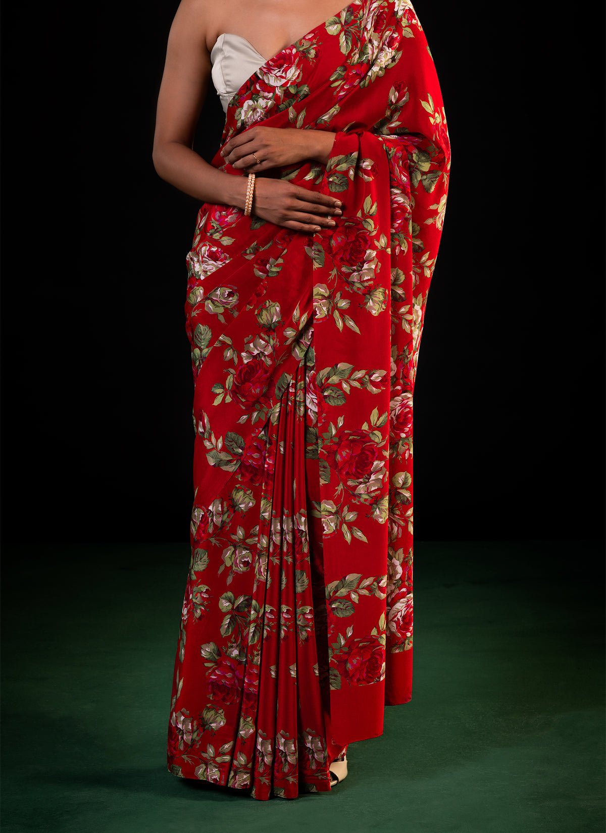 Bagh - Red Floral Print Saree
