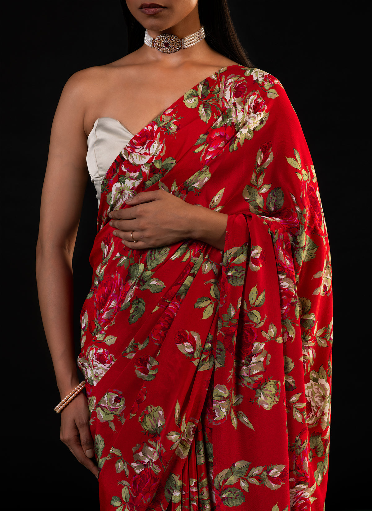 Bagh - Red Floral Print Saree