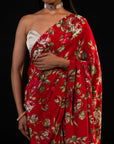 Bagh - Red Floral Print Saree