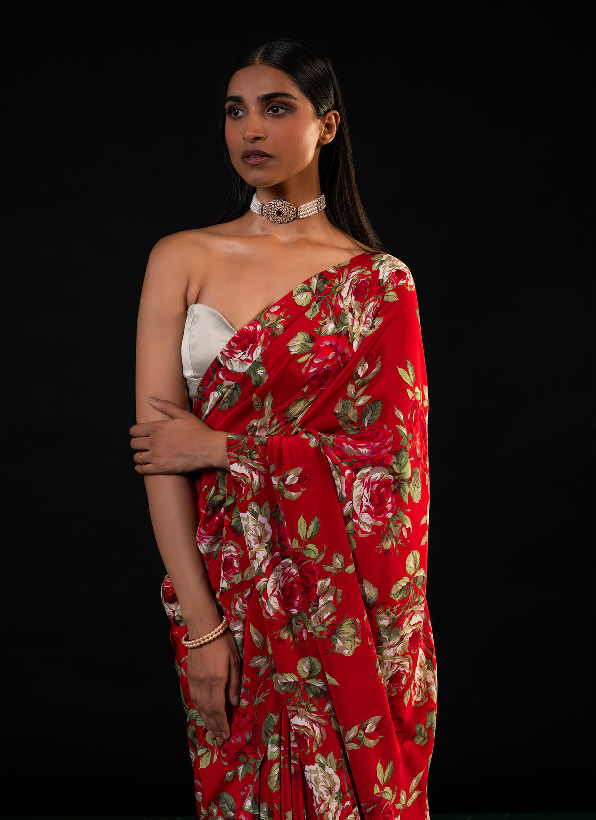Bagh - Red Floral Print Saree