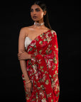 Bagh - Red Floral Print Saree