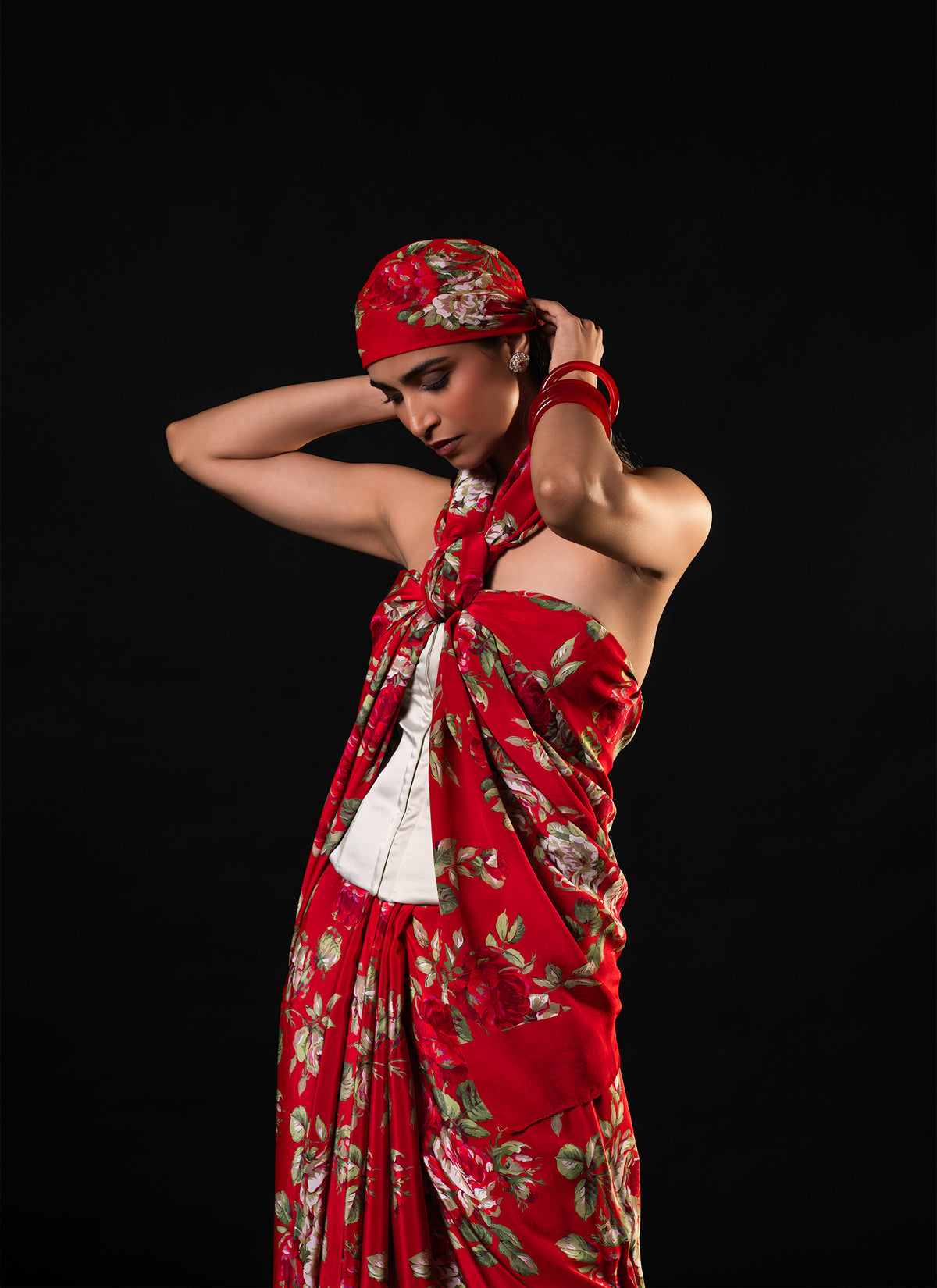 Bagh - Red Floral Print Saree