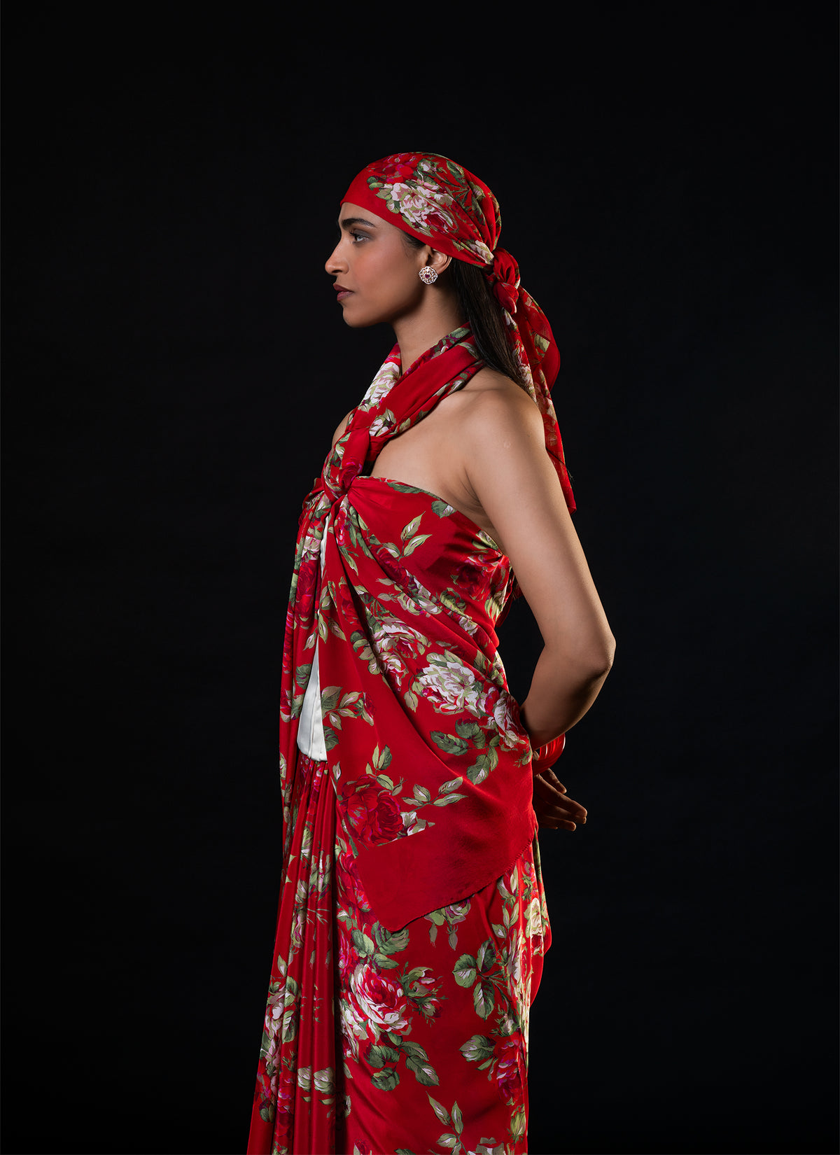 Bagh - Red Floral Print Saree