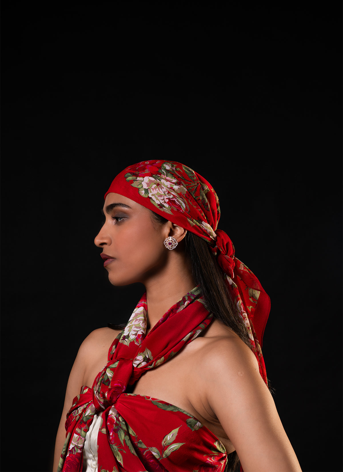 Bagh - Red Floral Print Saree