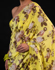 Mehfil - Lemon Floral Print Saree