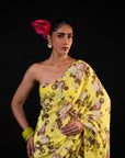 Mehfil - Lemon Floral Print Saree