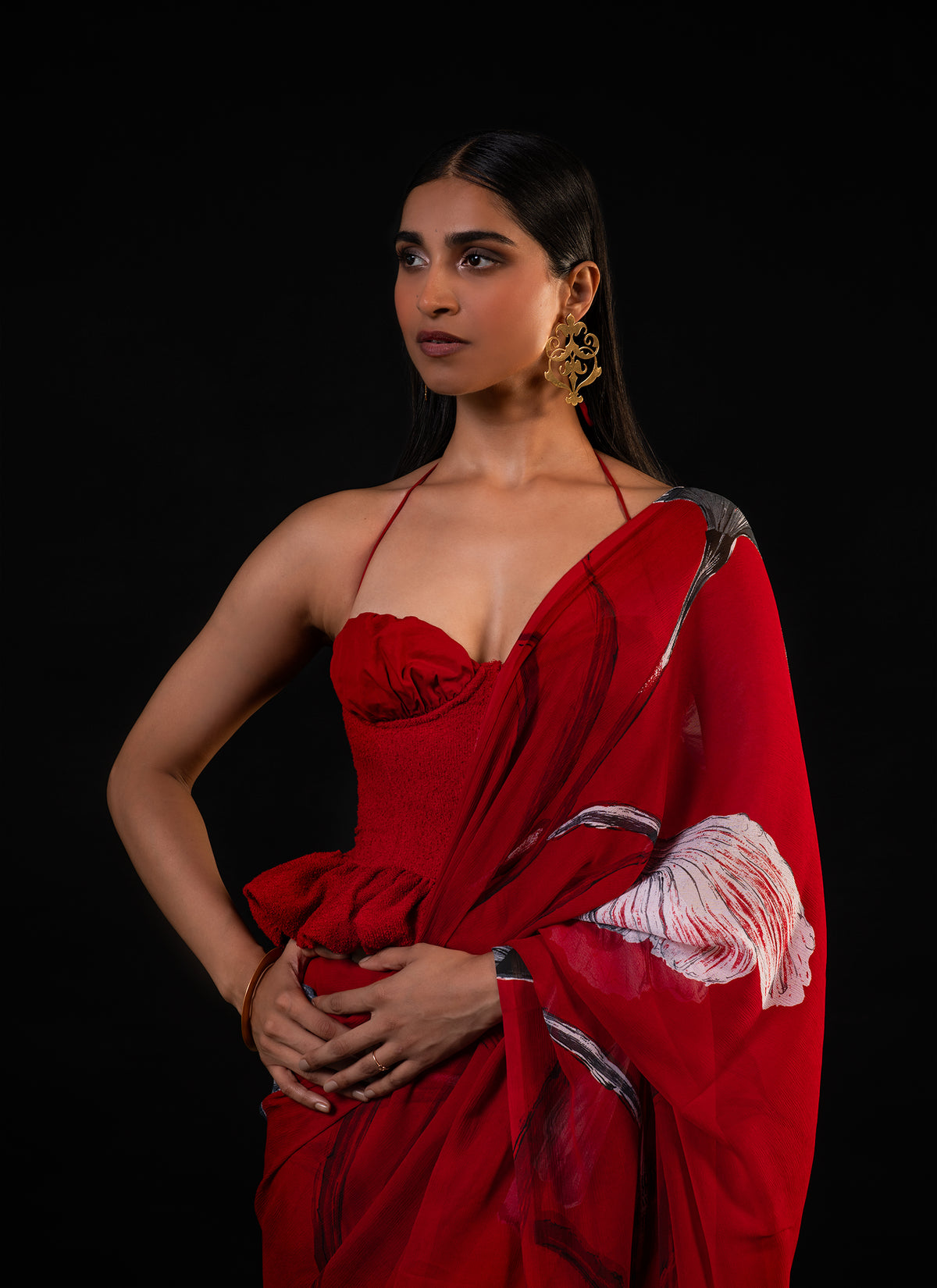 Lehar - Red Floral Print Saree
