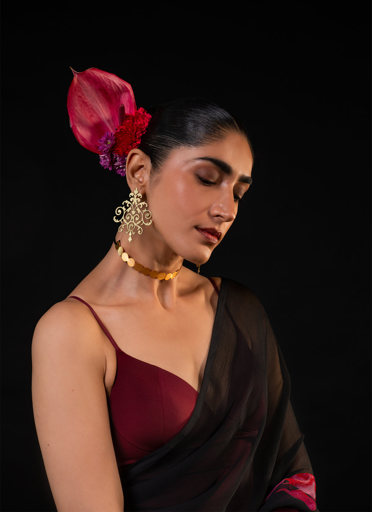 Sawan - Black Floral Print Saree