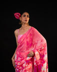 Sawan - Coral Floral Print Saree