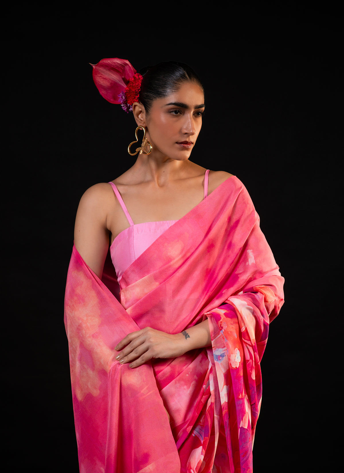 Sawan - Coral Floral Print Saree