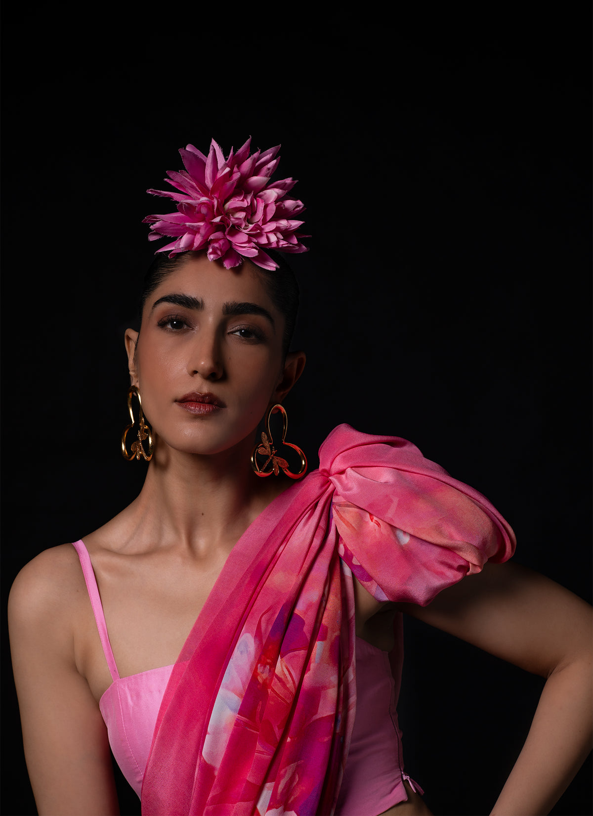 Sawan - Coral Floral Print Saree