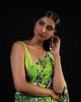 Mehfil - Parrot Green Floral Print Saree