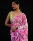 Bahaar - Pink Floral Print Saree
