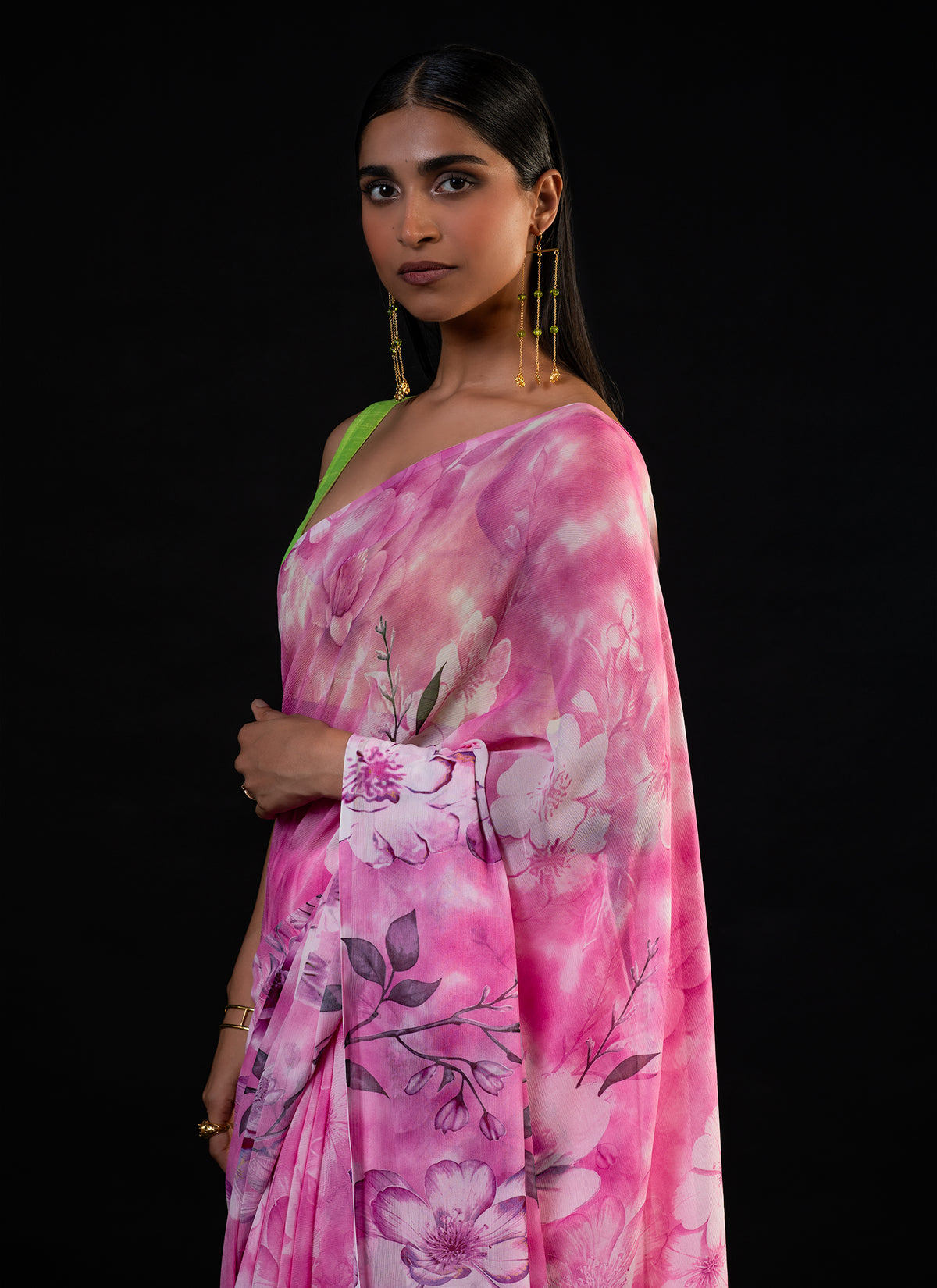 Bahaar - Pink Floral Print Saree