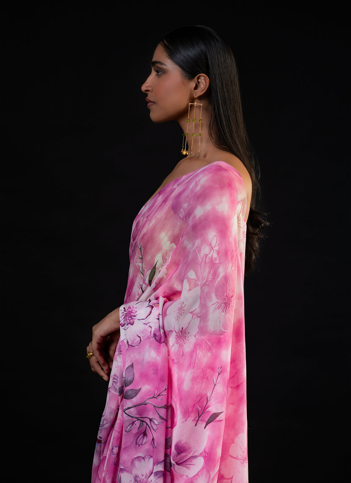 Bahaar - Pink Floral Print Saree