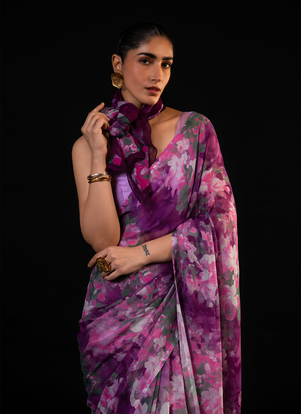 Gulaal - Purple Floral Print Saree