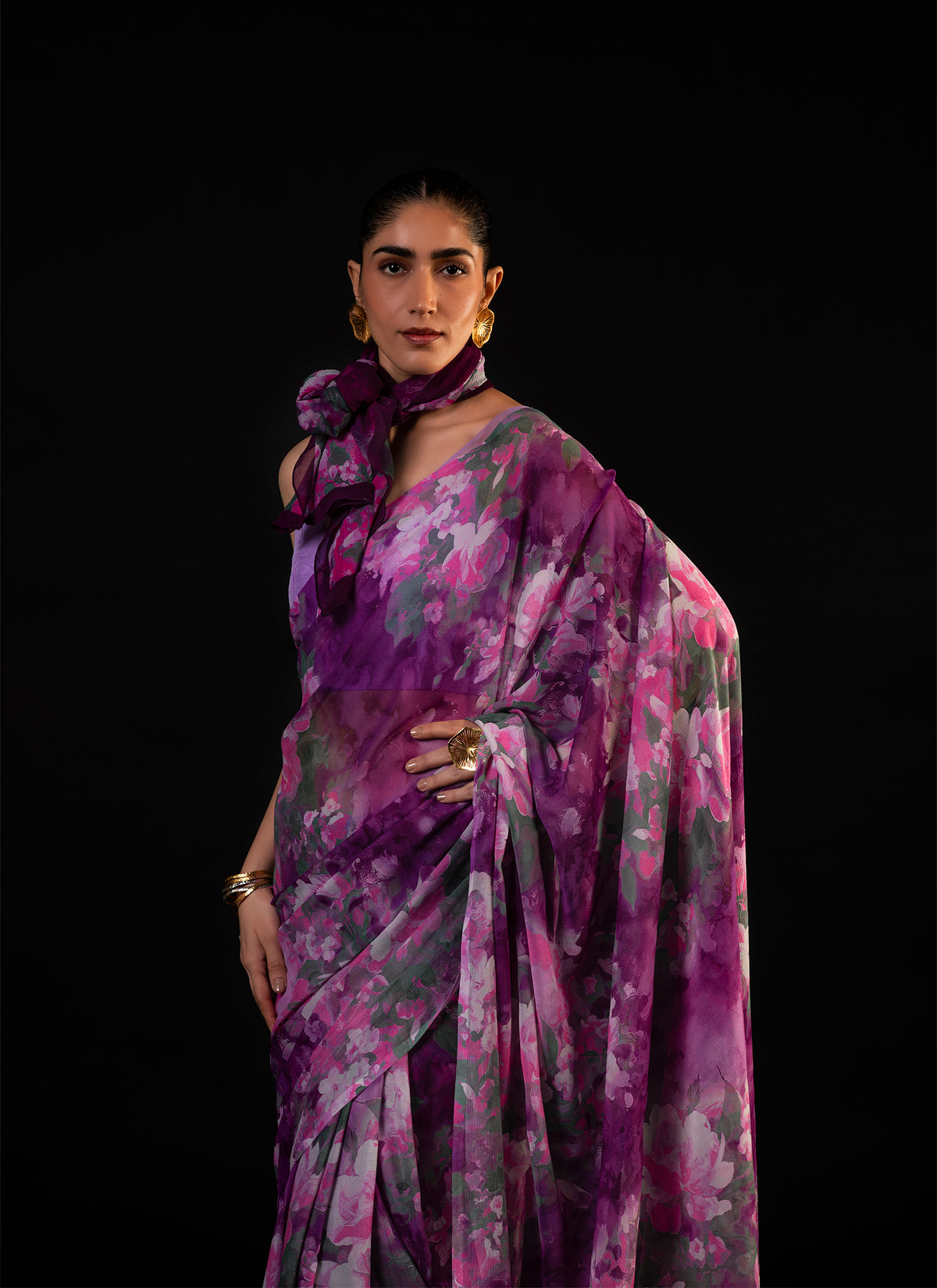 Gulaal - Purple Floral Print Saree