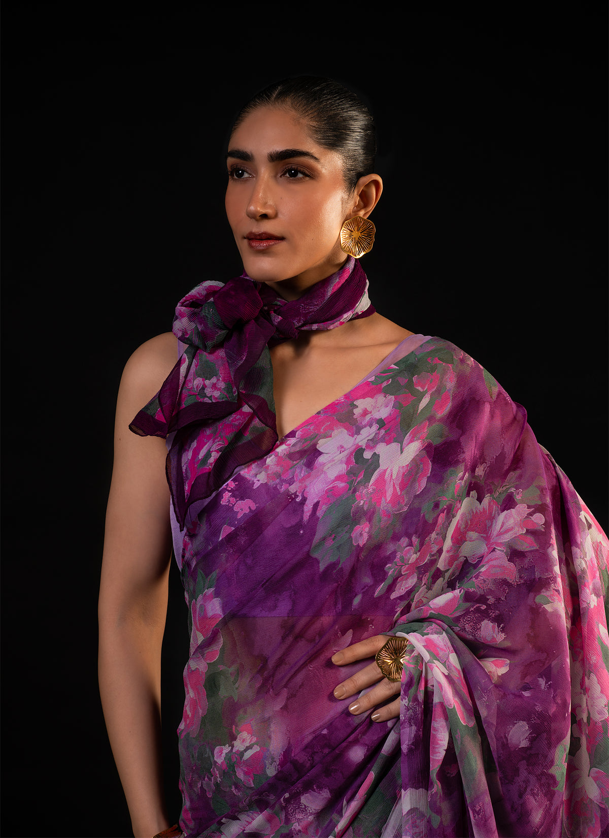 Gulaal - Purple Floral Print Saree