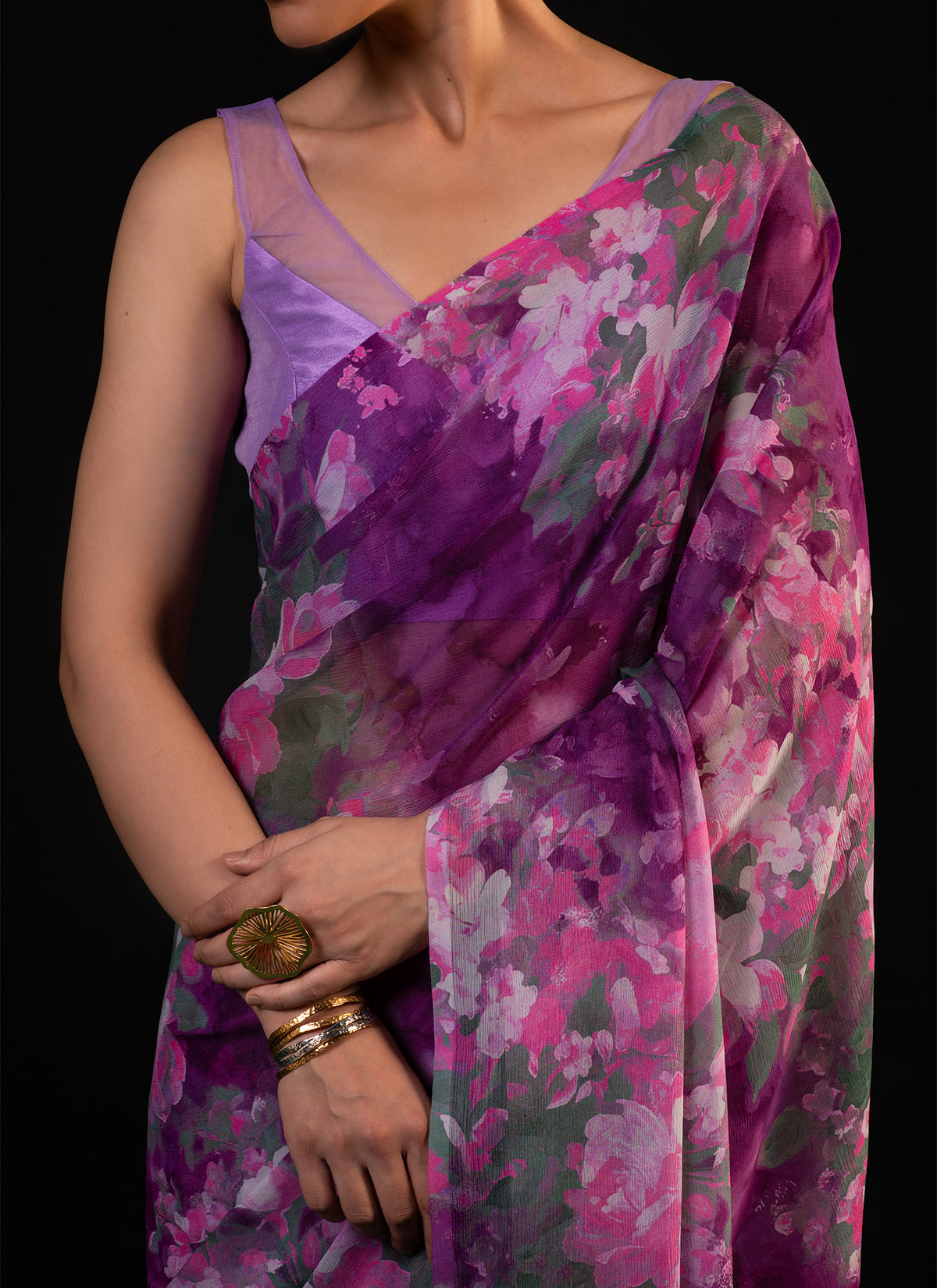 Gulaal - Purple Floral Print Saree