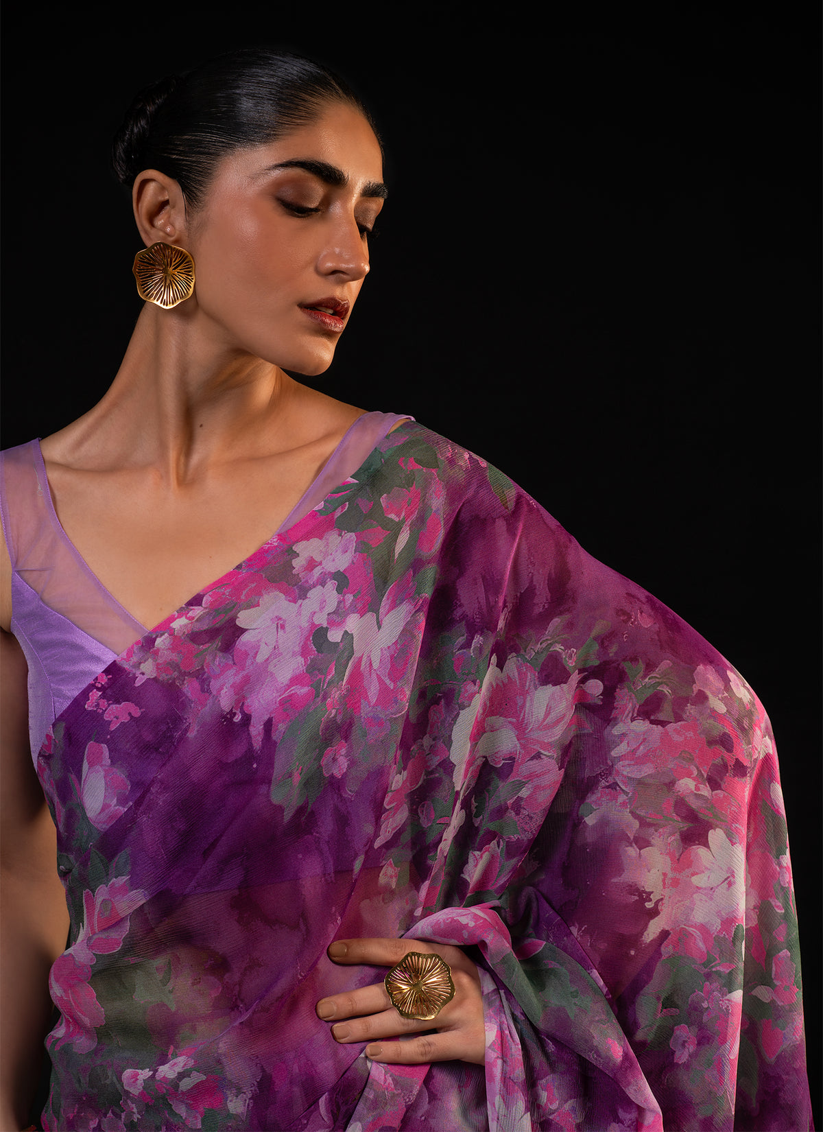 Gulaal - Purple Floral Print Saree