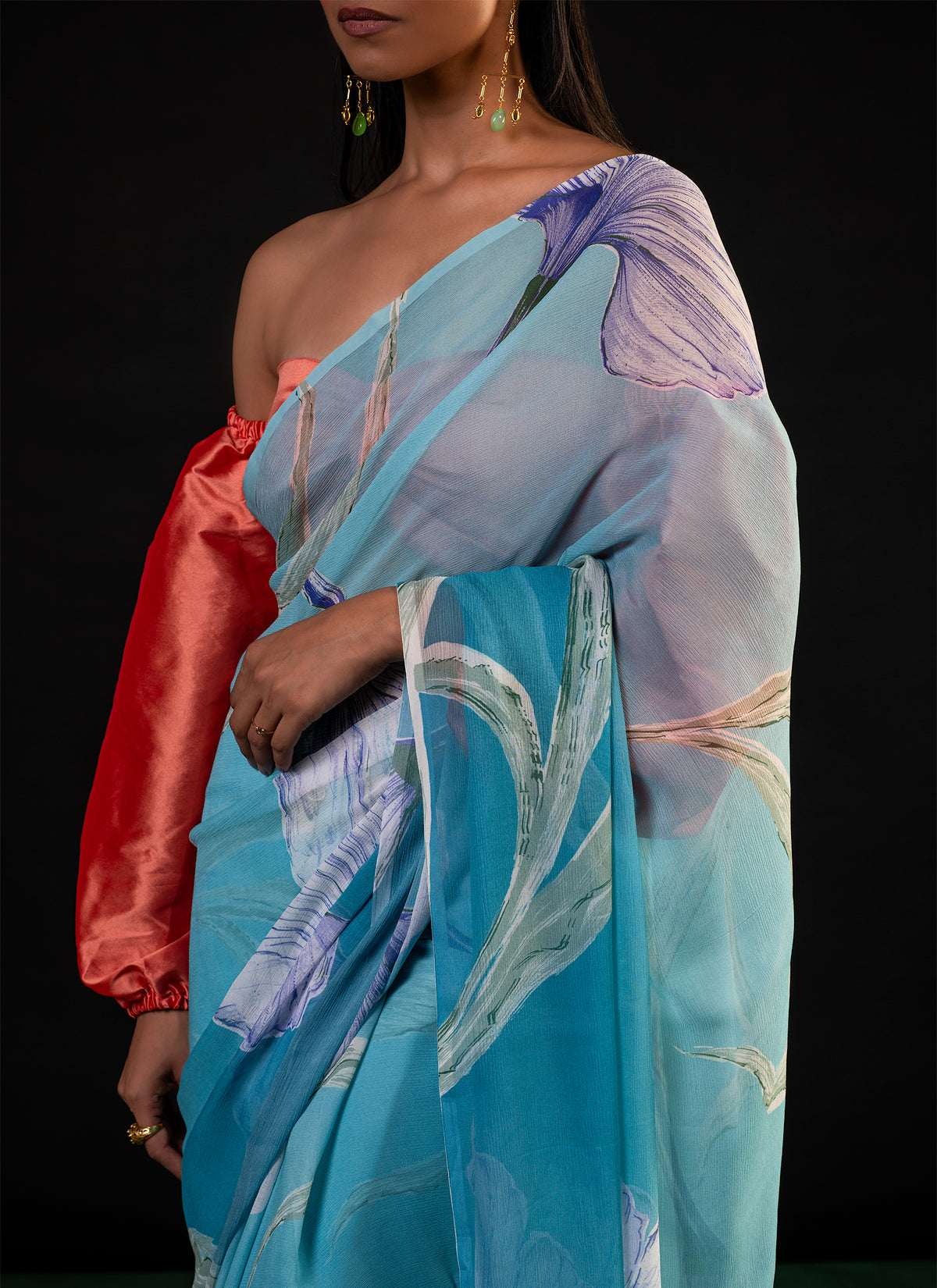 Lehar - Aqua Floral Print Saree