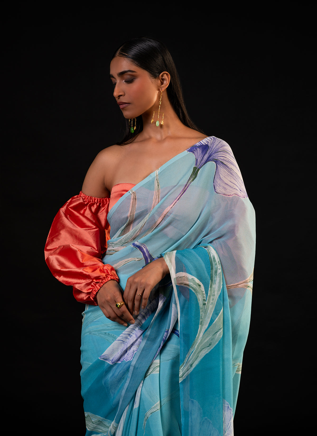 Lehar - Aqua Floral Print Saree