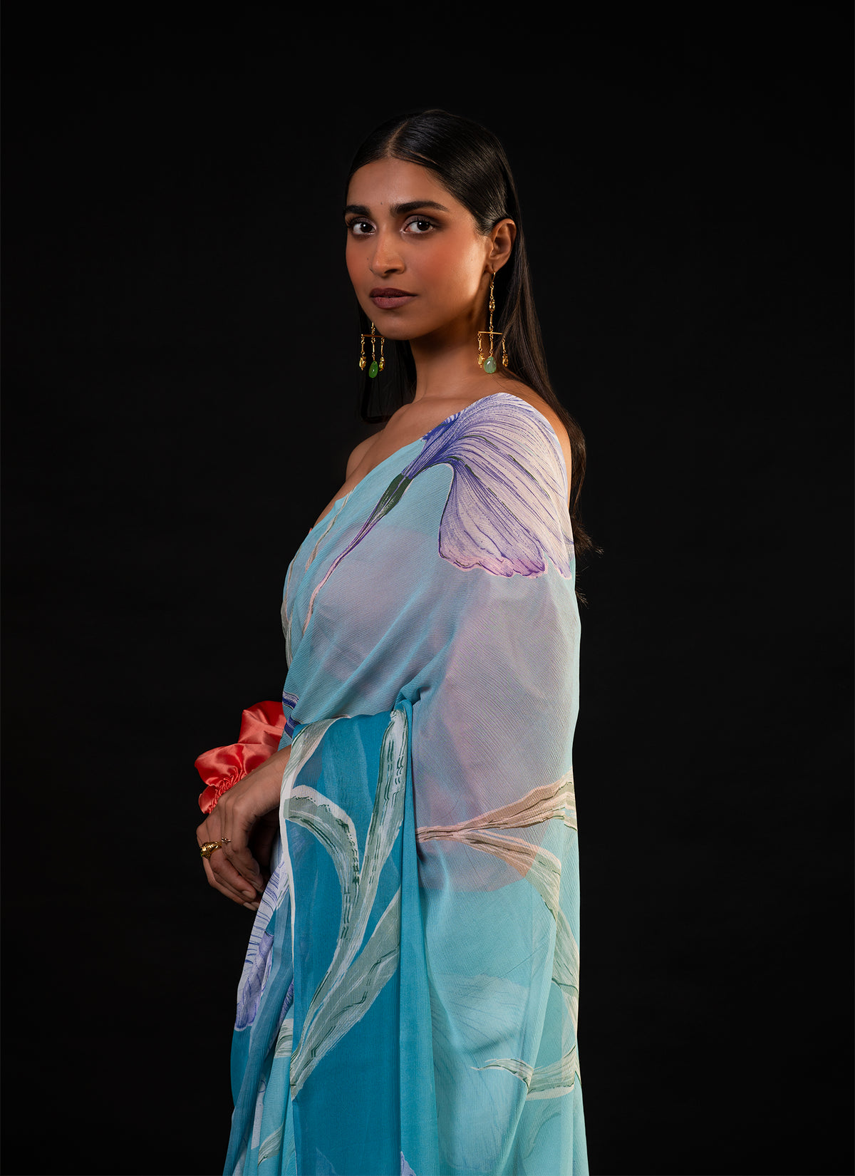 Lehar - Aqua Floral Print Saree