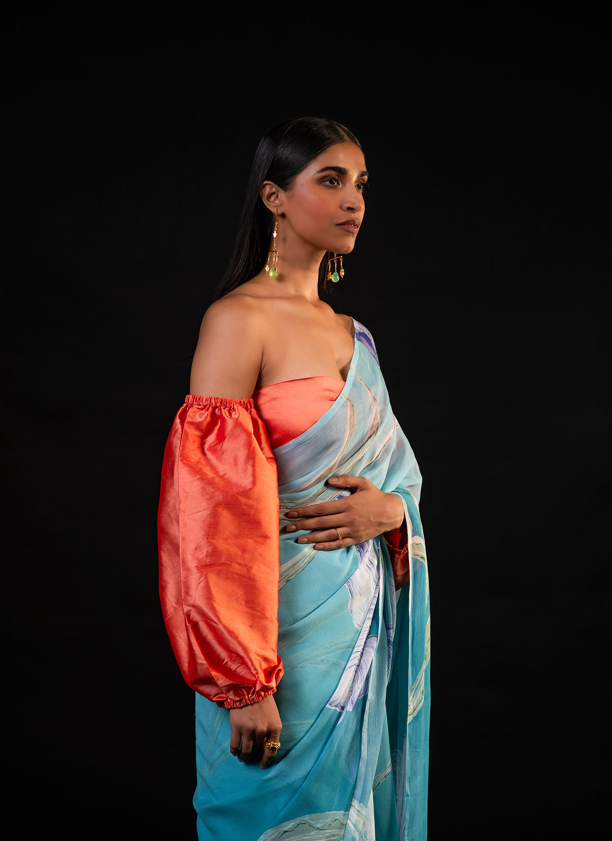 Lehar - Aqua Floral Print Saree