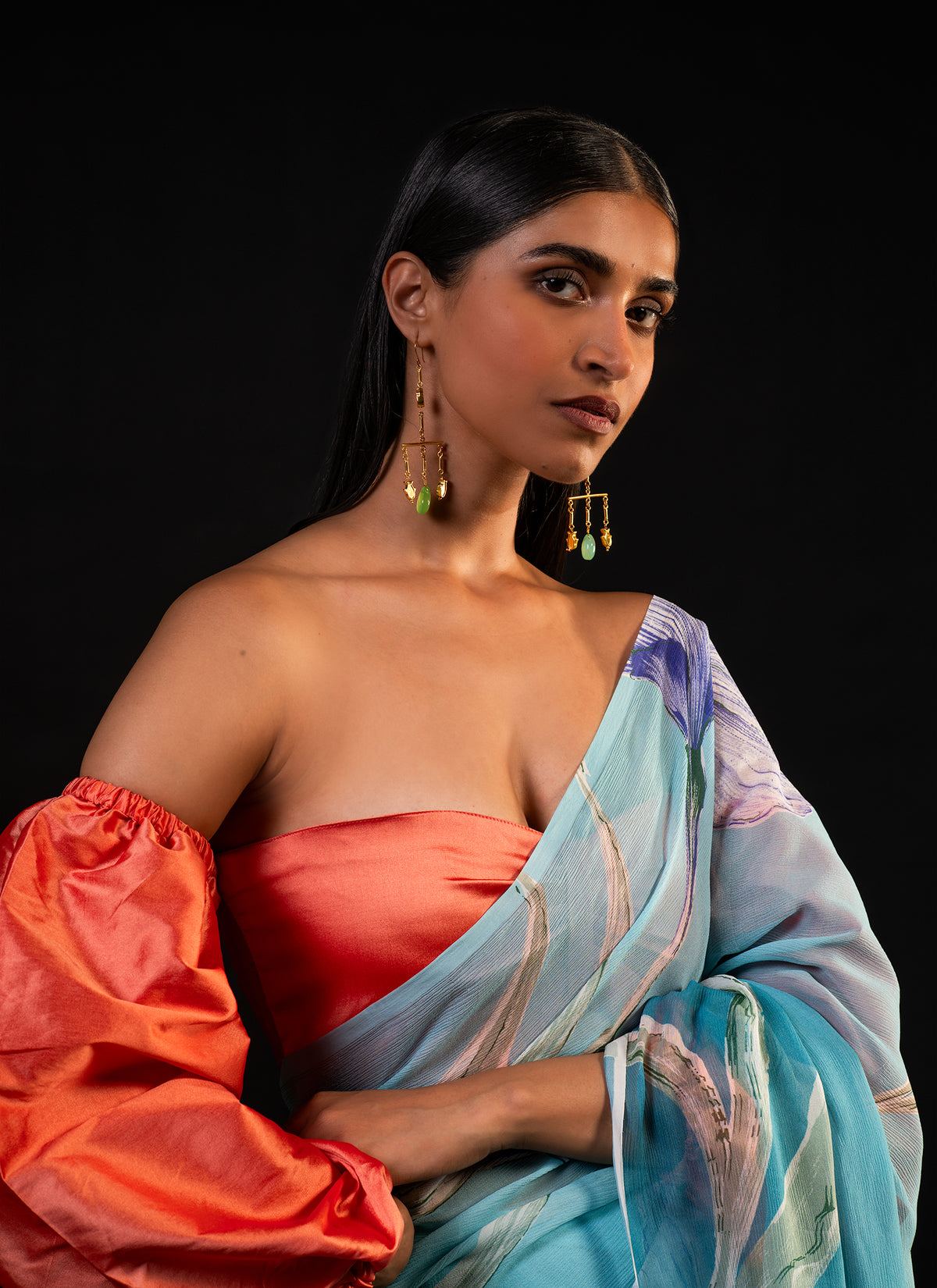 Lehar - Aqua Floral Print Saree