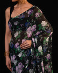 Mehfil - Black Floral Print Saree