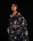Mehfil - Black Floral Print Saree