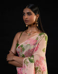 Chandni - Peach Floral Print Saree