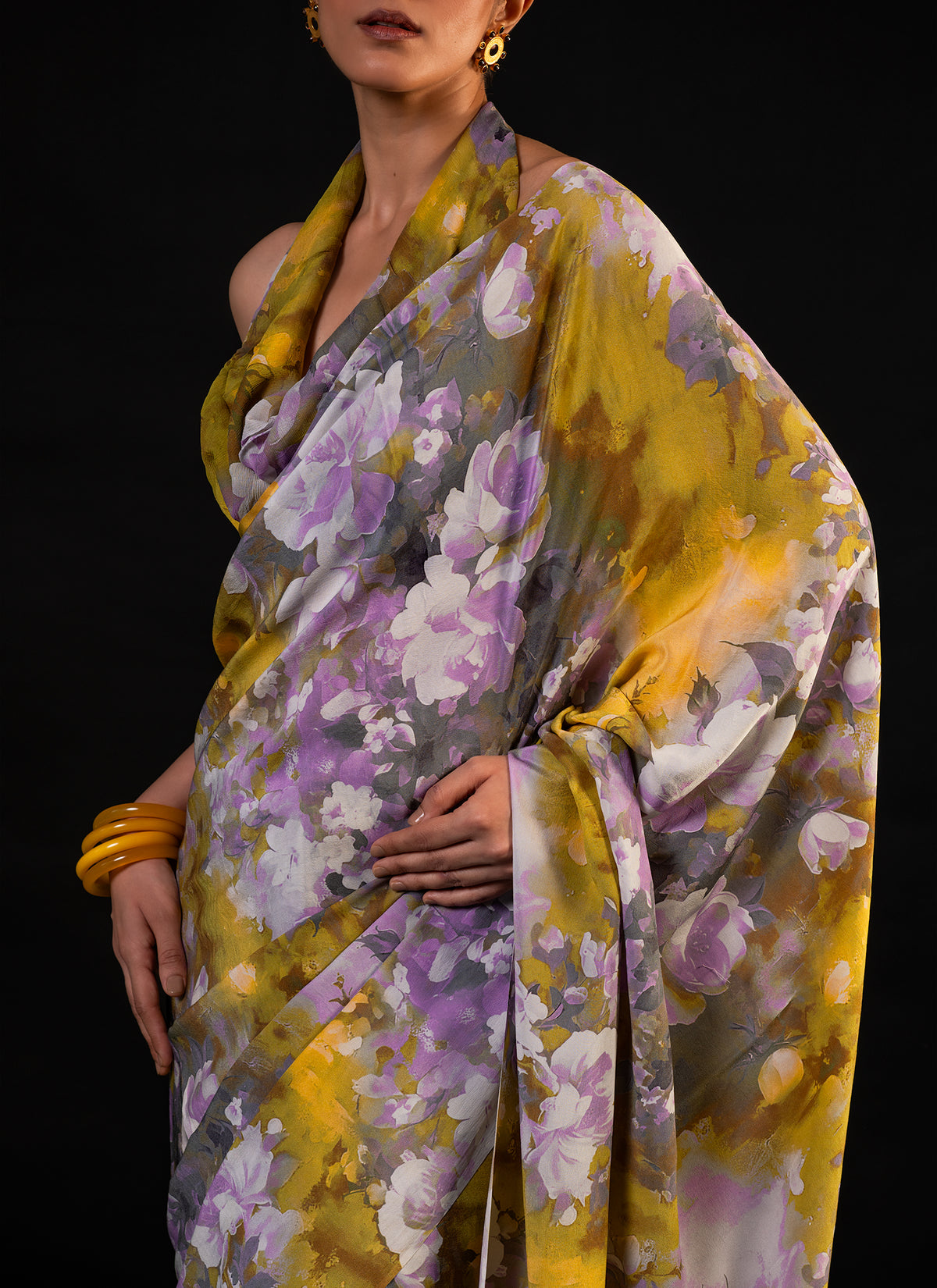 Gulaal - Olive Floral Print Saree