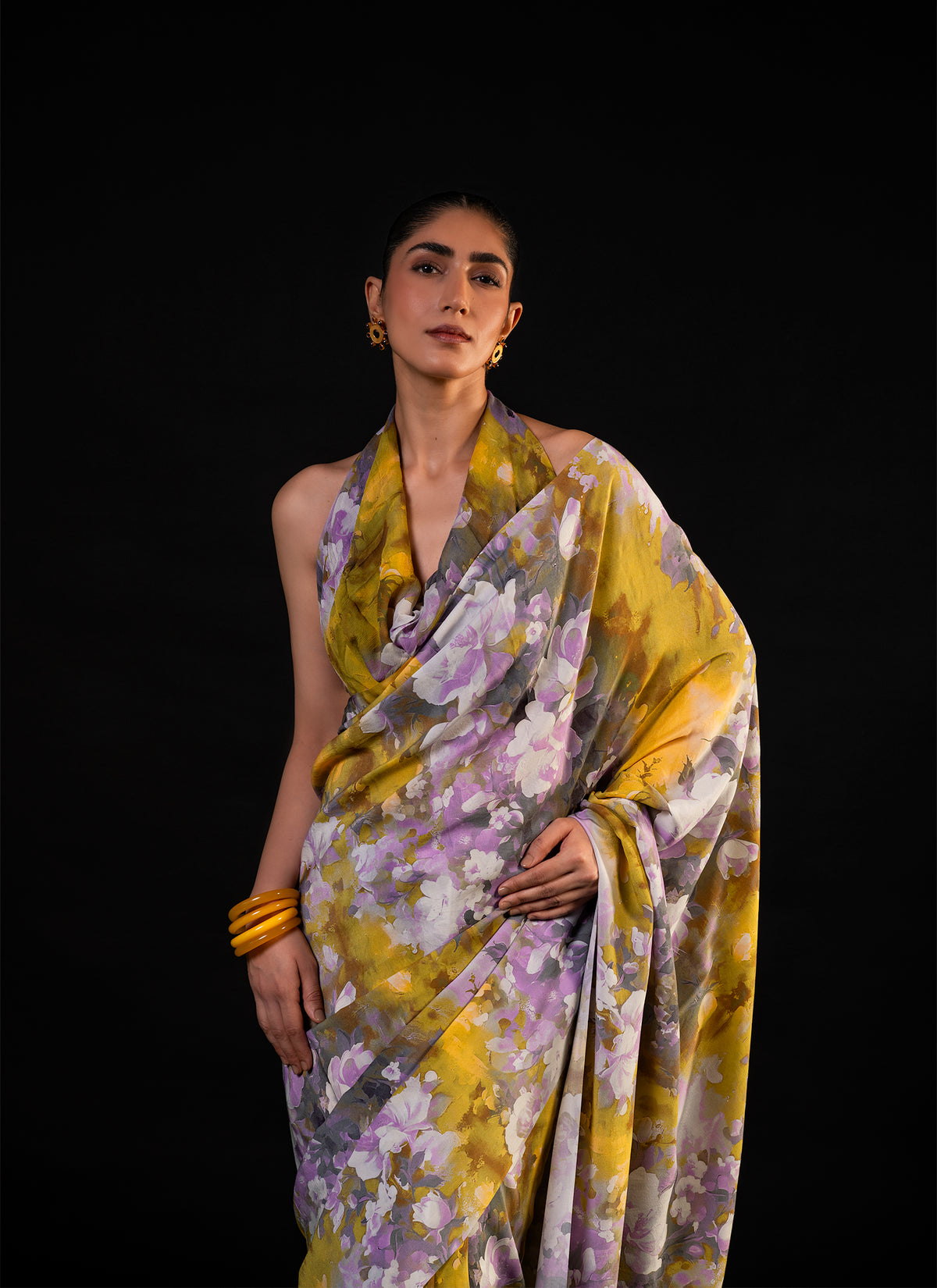 Gulaal - Olive Floral Print Saree