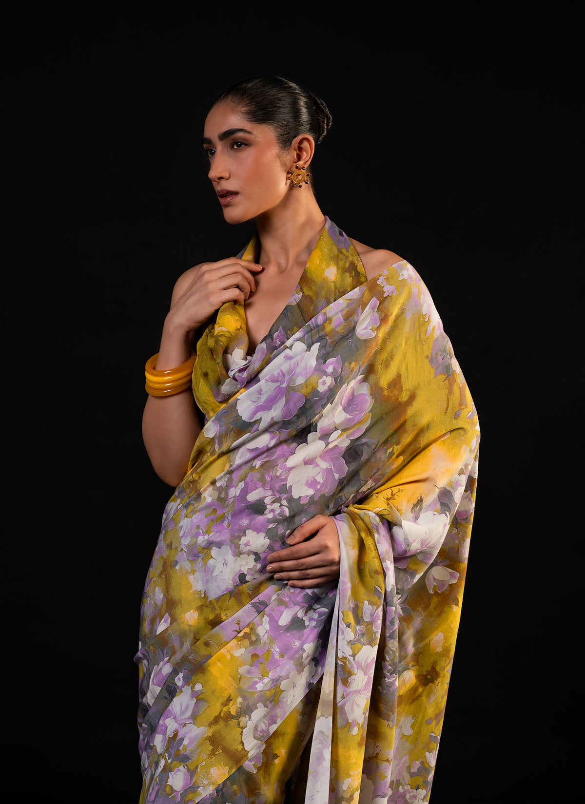 Gulaal - Olive Floral Print Saree